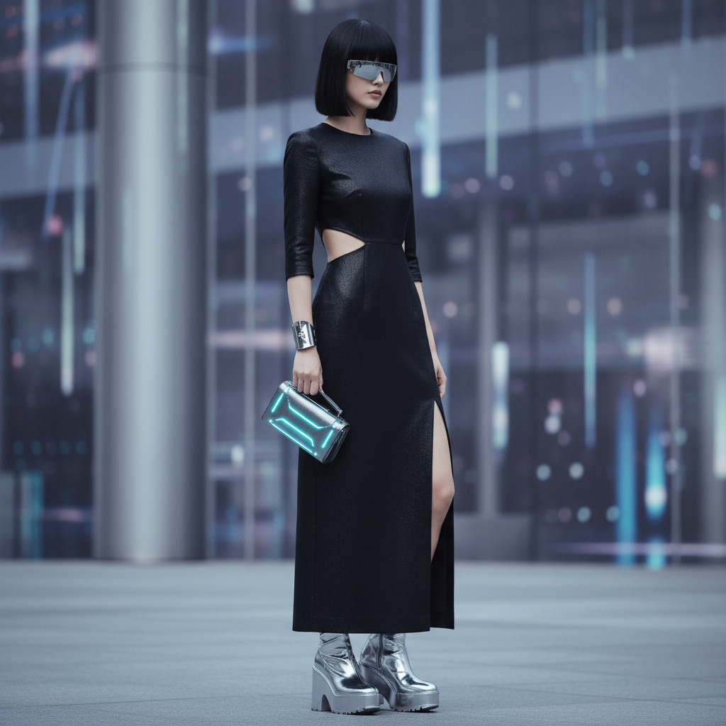 Модель в черном минималистичном платье