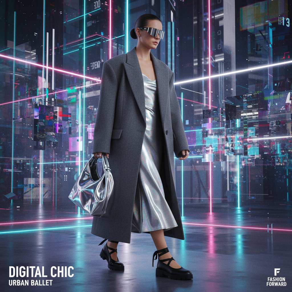 Модель в балетках и объемном пальто