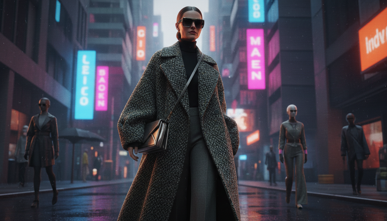 Людмила Прокофьевна в длинном мешковатом твидовом пальто, идущая по улице