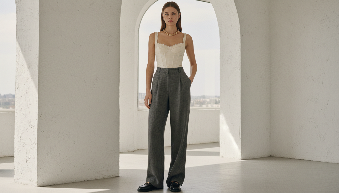 Элегантный корсетный топ, надетый с широкими брюками