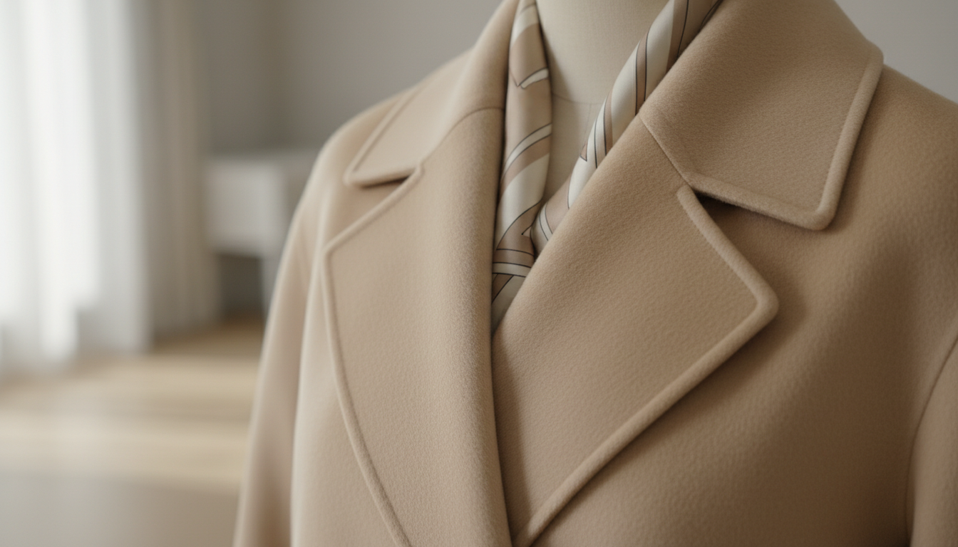 Крупный план идеального воротника бежевого кашемирового пальто