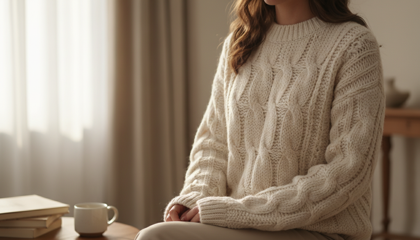 Крупный свитер ручной вязки из толстой кашемировой пряжи