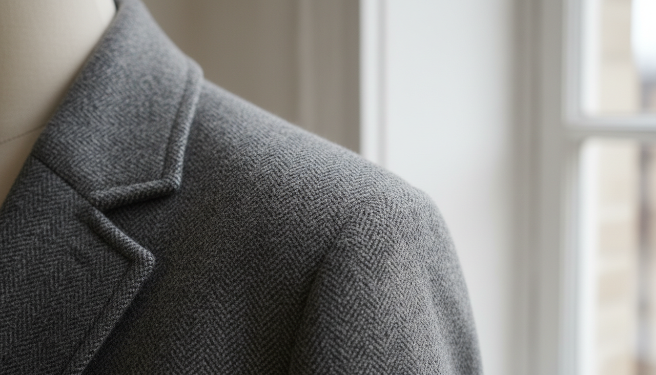 Деталь: Идеально скроенный шов на плече пальто из мериносовой шерсти.