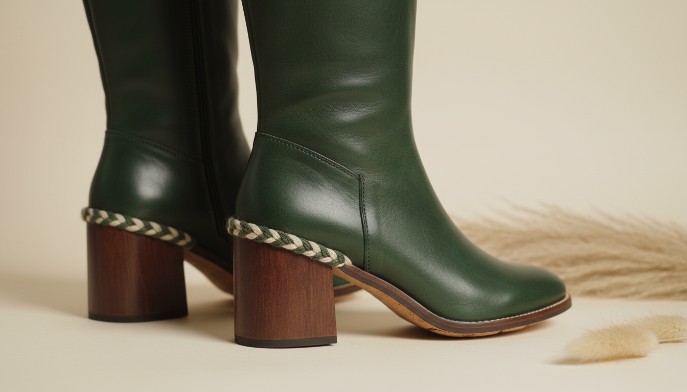 Детализация модного устойчивого каблука на высоких сапогах.