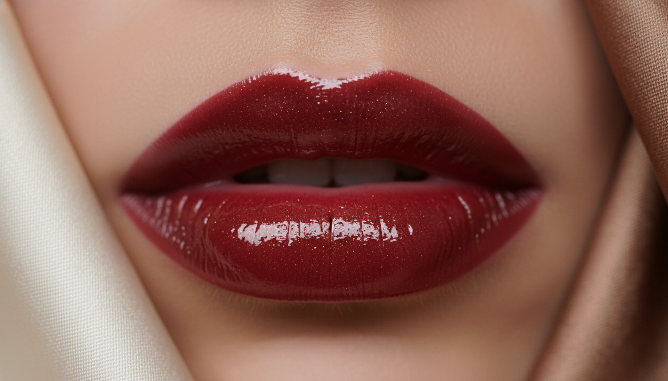 Крупный план губ с глянцевым эффектом 'Cherry Coke' оттенка