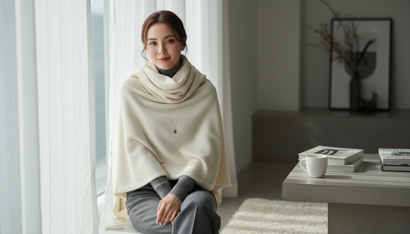 Девушка, уютно завернутая в большой кашемировый шарф