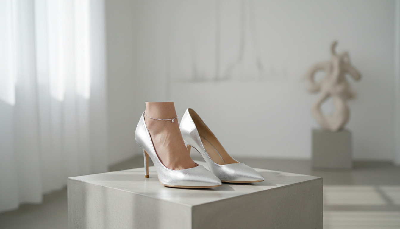 Серебряные туфли-лодочки с острым носом