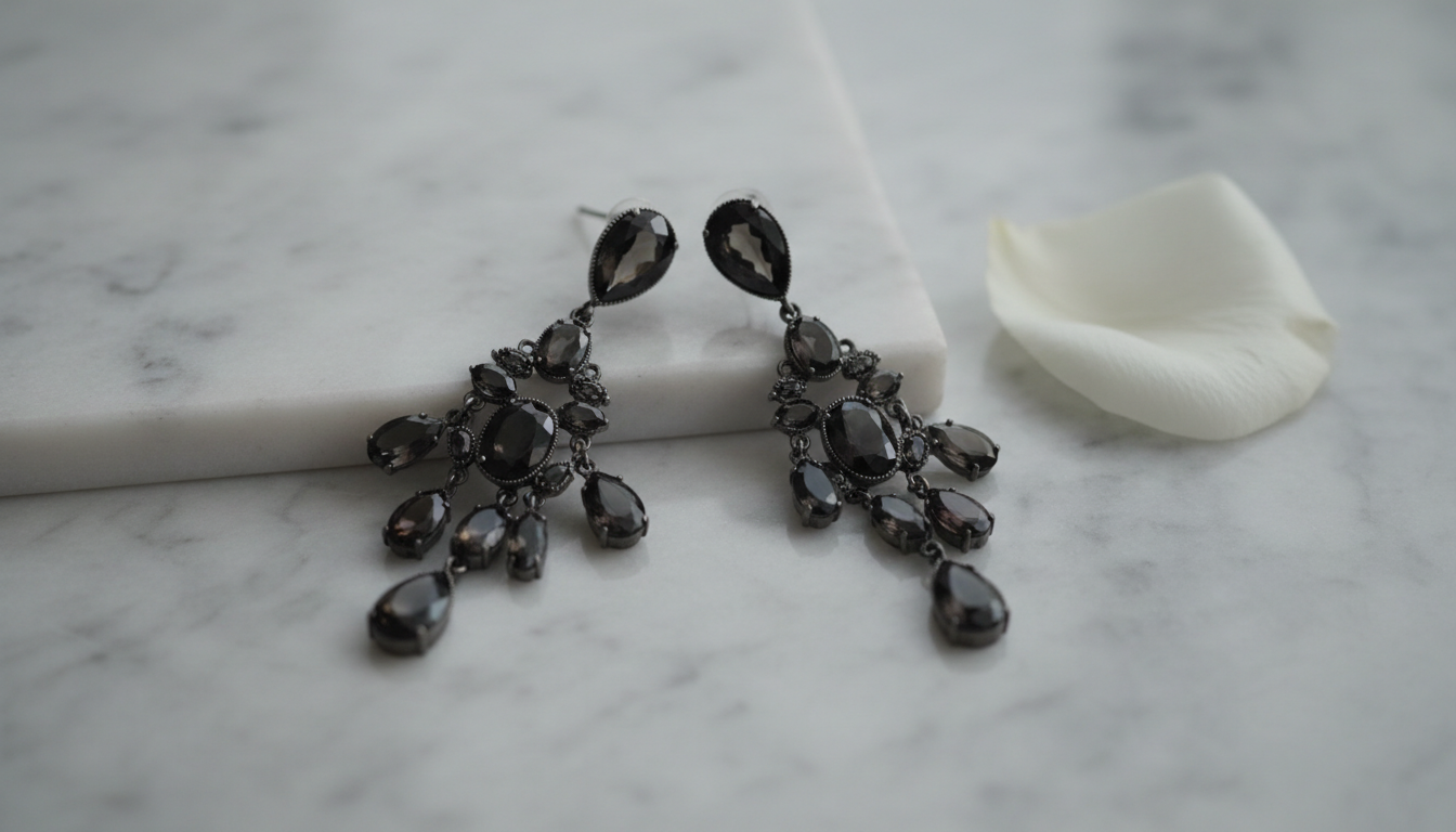 Винтажные серьги-люстры с темными камнями