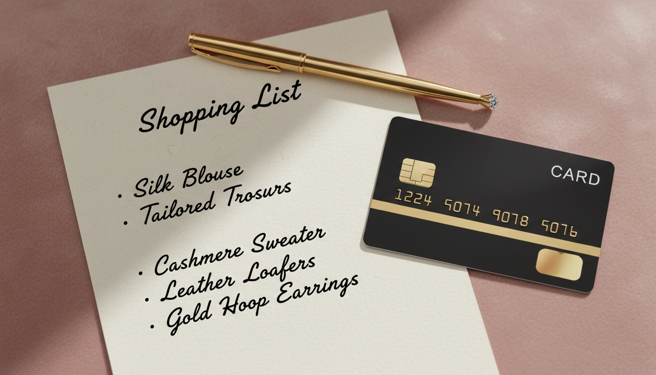 Список покупок, написанный от руки, рядом лежит банковская карта