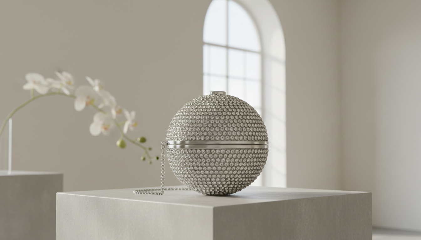 Клатч в форме шара, полностью покрытый стразами