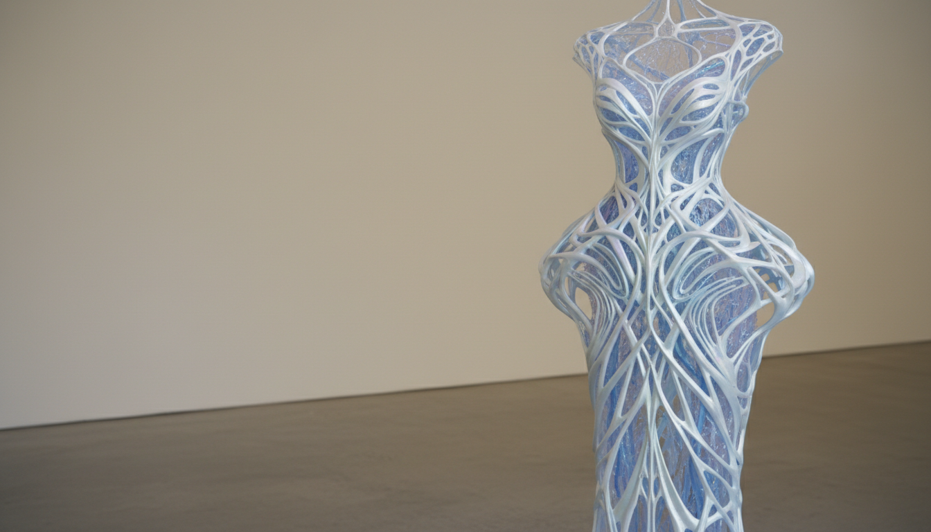 Детальный снимок сложной структуры платья Iris van Herpen, напечатанного на 3D-принтере.