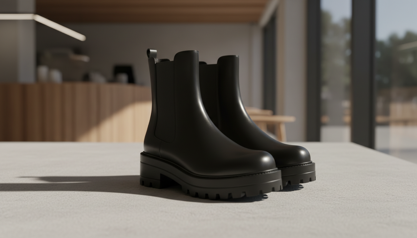 пара черных кожаных ботинок-челси на толстой подошве