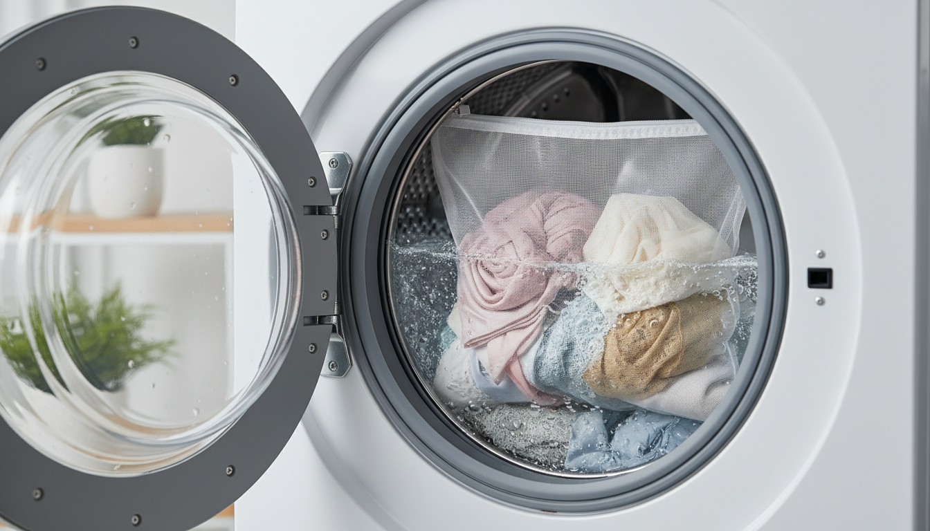 Прозрачный мешок для стирки деликатных тканей в машинке.