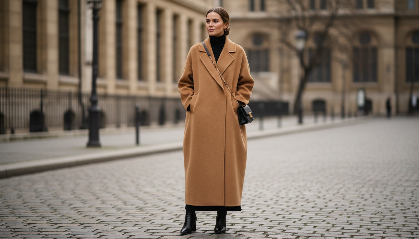 Пальто-кокон длины макси в цвете кэмел