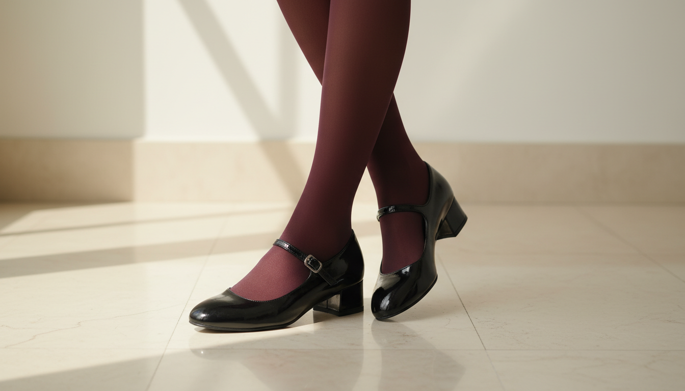 Бордовые колготки и туфли-Мэри Джейн