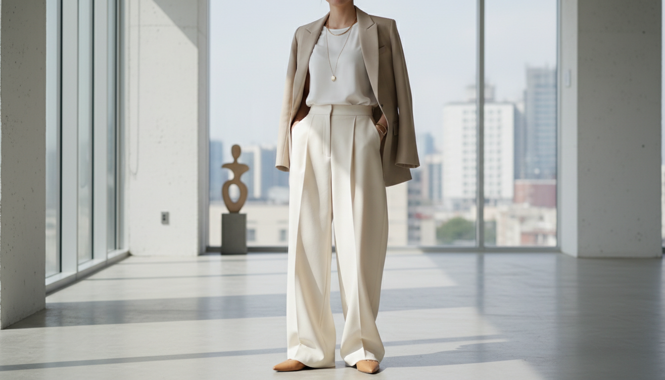 Широкие брюки-палаццо из плотной ткани.