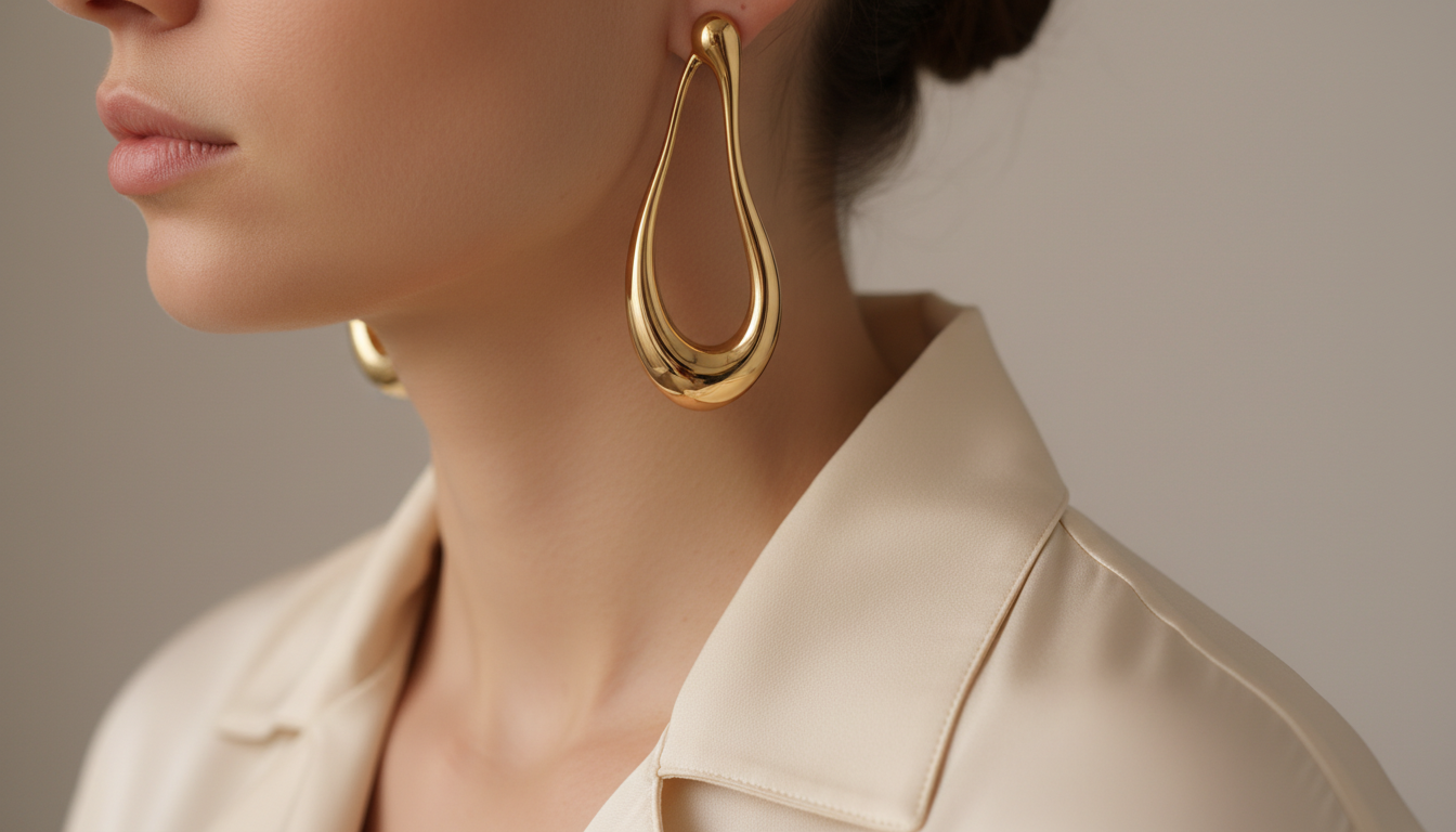 Крупные минималистичные золотые серьги.