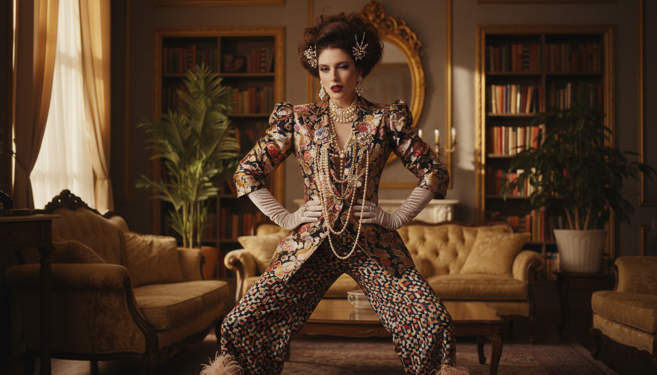 Финальный образ: модель в драматичном образе, подмигивающая на камеру. Иллюстрация максимализма и уверенности.