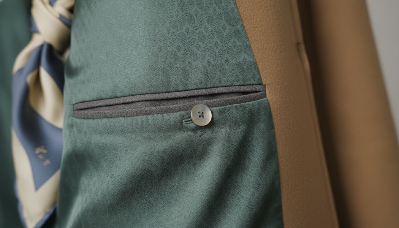 Детальный снимок внутреннего кармана и качественной вискозной подкладки пальто.