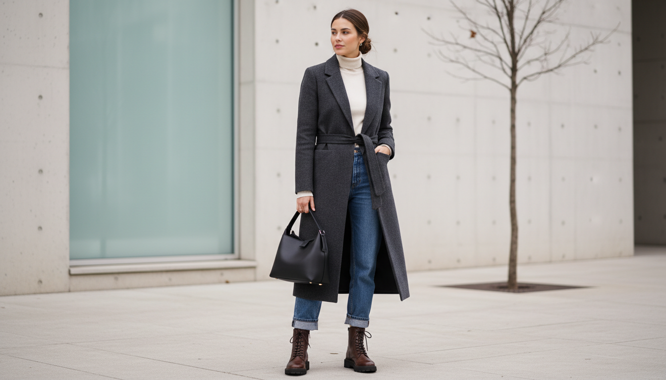 Стилизация Barrel-leg: джинсы с манжетами, высокие кожаные ботинки и длинный, но приталенный шерстяной пиджак или пальто.