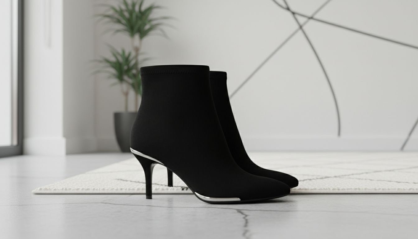 Ботильоны Kitten Heels, выполненные из черной замши, с легким металлическим декором.