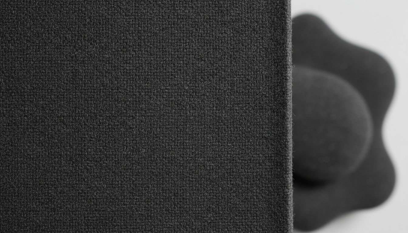 Крупный план текстуры плотной темно-серой войлочной шерсти, демонстрирующий ее монолитность и отсутствие ворса.