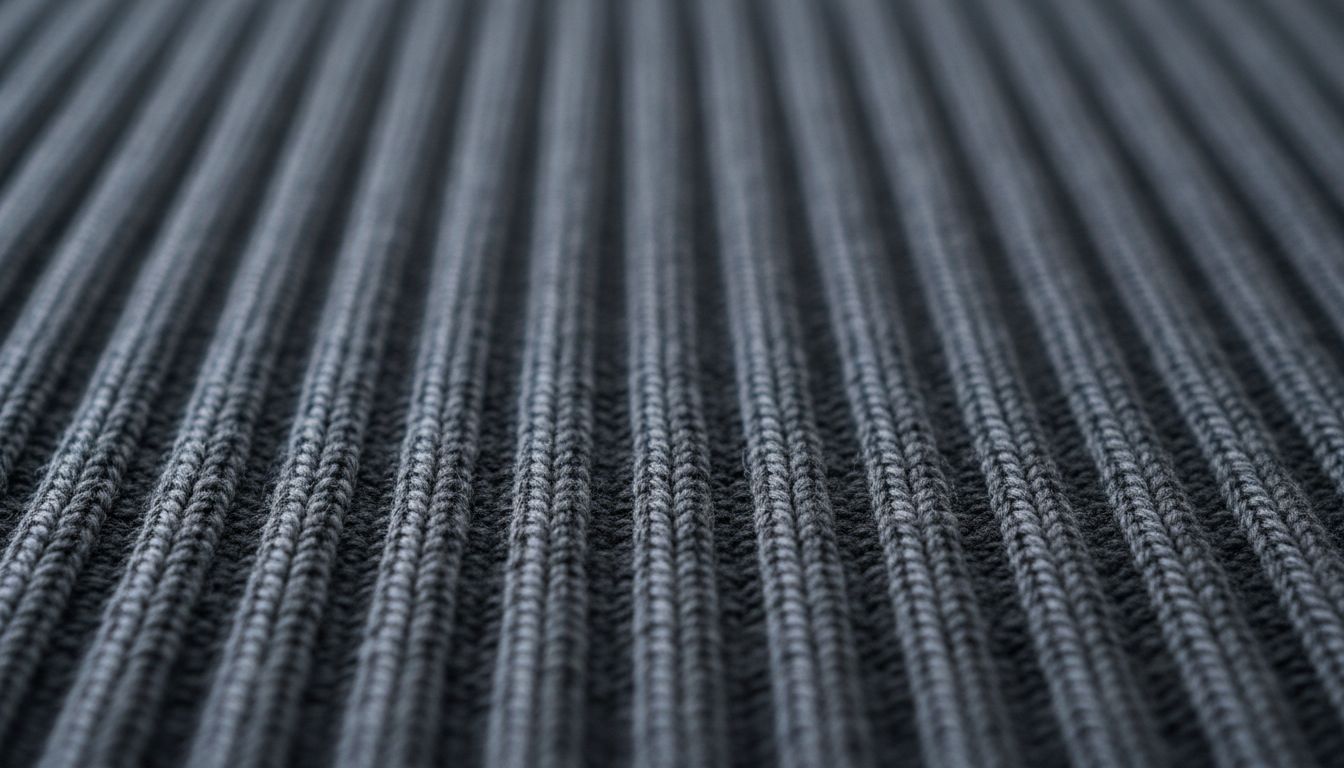 Детальный снимок плотного ребрового плетения крупным планом, демонстрирующий глубину и четкость вертикальных линий.