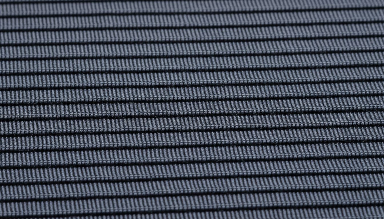 Крупный план рубчатой текстуры шелкового репса, демонстрирующий его плотность и матовый блеск.