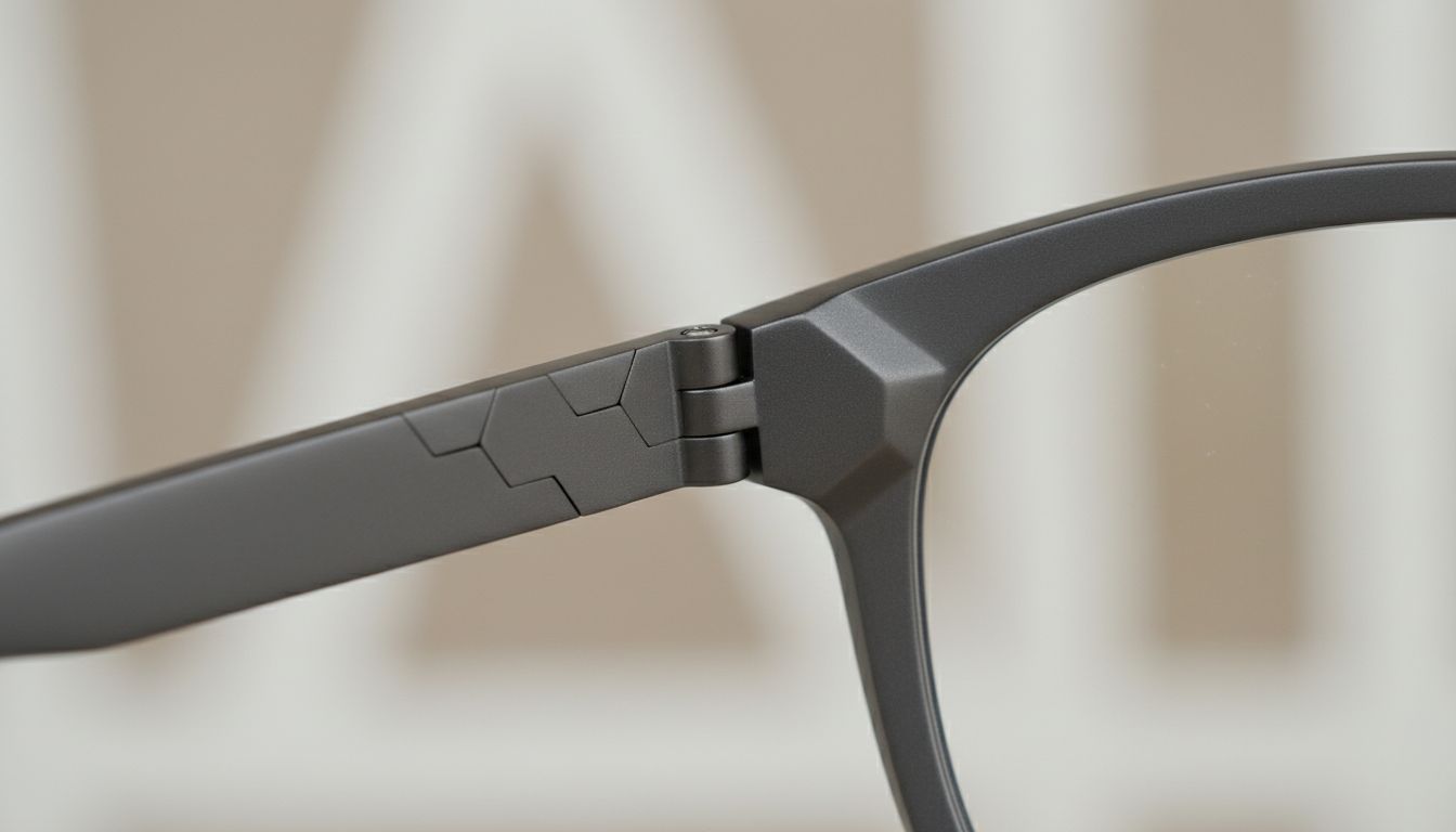 Деталь: крупный план геометрического шарнира на оправе MBB, демонстрирующий матовую текстуру цвета.