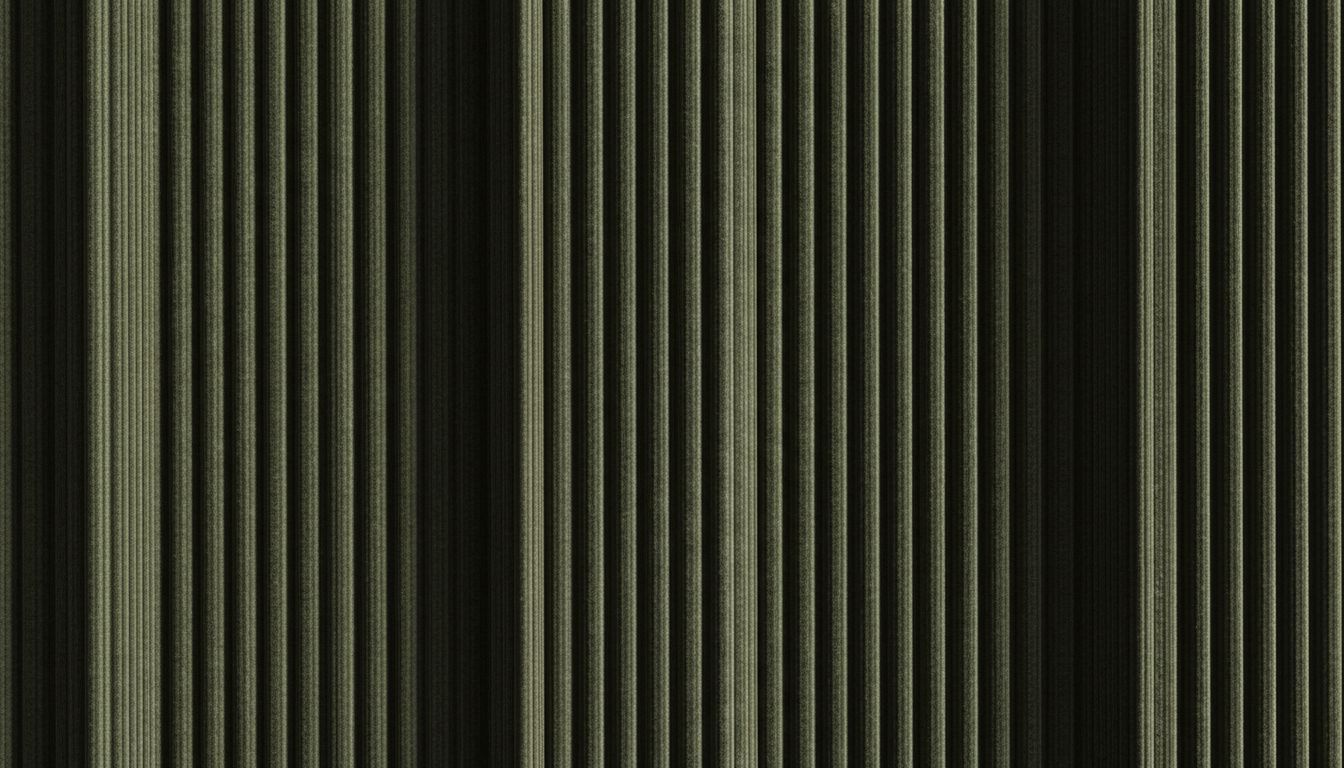 Крупный план текстуры плотного вельвета с широким рубчиком, демонстрирующий его жесткую, формообразующую структуру.